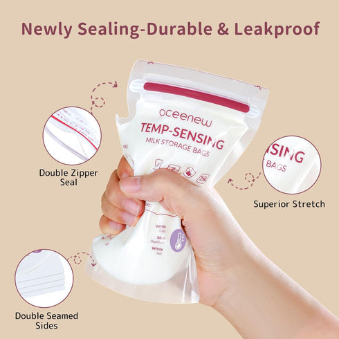 Breastfeeding(8 120pcs,BPA Breastmilk Storing Bags,Disposable Self Standing No-Leak Milk Storage Pouches,Temp-Sensing