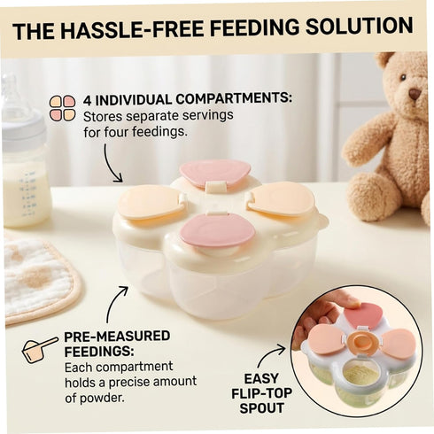 BEAHING 4-Compartment Travel Formula Container, Formula Container with Lids, Yellow Baby Dispenser On The Go