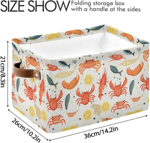 CWUPZAY 1 Pack Lobster Tuna Salmon Storage Basket Canvas Fabric Collapsible Storage Bins Box Organizer Waterproof