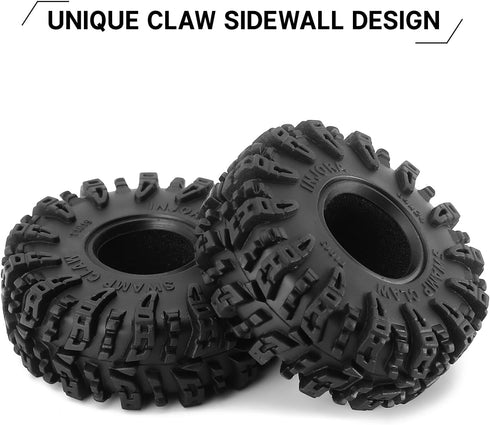 INJORA 1.0 Tires - S5 Swamp Claw Mud Terrain Tires for TRX4M AX24 SCX24 FCX24 1/18 1/24 RC Crawler Car, 64 * 24mm, T1019