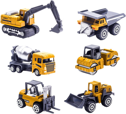 6 Pieces Toy Construction Vehicles, Diecast Trucks for Boys Age 4-7, Forklift Excavator Dump Tractor