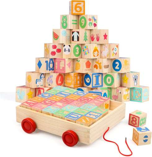 Joqutoys Wooden Building Blocks for Toddlers 1-3, Large Wood Baby Stacking Blocks