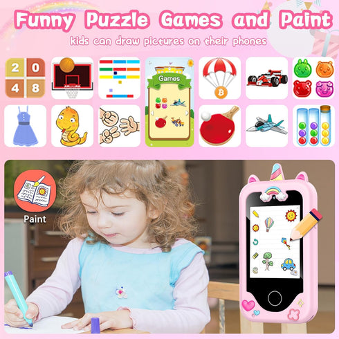 Kids Smart Phone for Girls, Toddler Learning Play Toy Phone with Dual Camera, Game, Music Player, Gifts for Ages 3-10