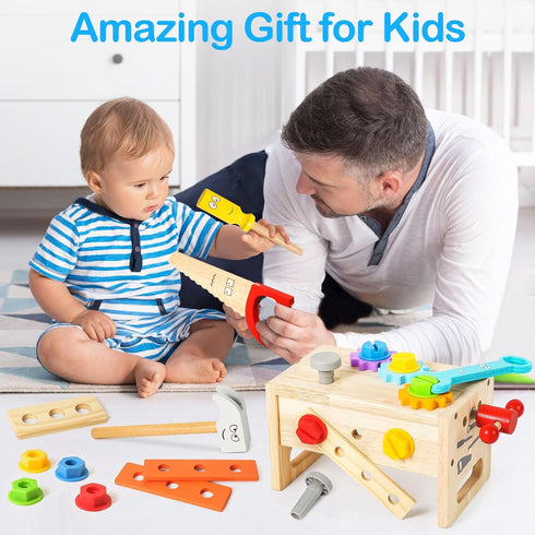 Wooden Kids Tool Set Toy for 2-5 Years Old, 36 Pcs STEM Montessori Toy for Pretend Play, Learning Educational