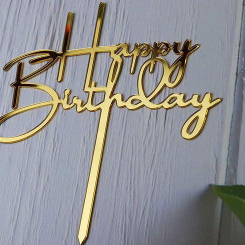 Happy Birthday Cake Topper - Mirror Gold Acrylic for Birthday Party Decorations