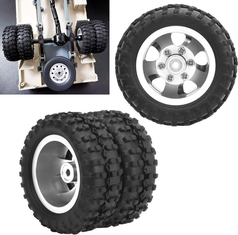 2pcs Durable RC Car Rear Tires, 52mm Aluminum Alloy Upgrade Parts for WPL D12 1/10 RC Truck, Silver