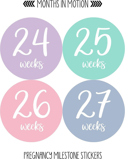 Pregnancy Weekly Belly Growth Stickers - 36 pcs Purple Pink, Matte Finish for Maternity Photo Sessions