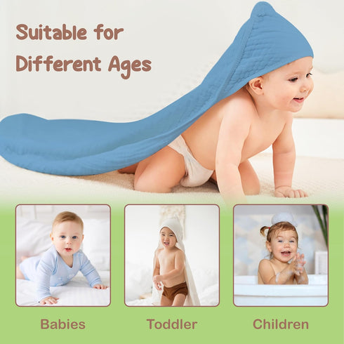 100% 32x32 Inch 2 Pack Organic Cotton Muslin Baby Hooded Towels Soft & Absorbent Baby Towels with Hood for Boys