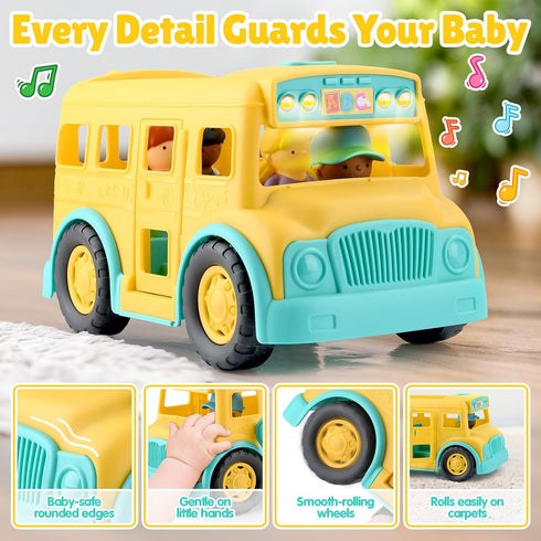 PLAY Yellow School Bus Toy for Toddlers with Figures and Driver | Lights/Music and One-Tap Music Off | Interactive Role