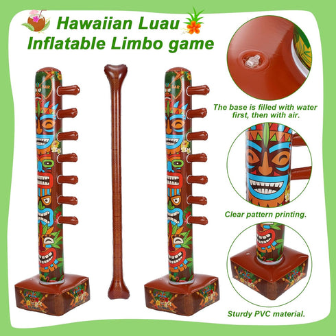 Jenaai Inflatable Tiki Limbo Game, Hawaiian Tropical Theme Fun Limbo Stick Limbo Pole for Tiki Party Decors, Summer