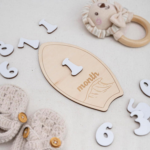 TTMerriwood 112 Set, Wooden Surfboard Baby Monthly Milestone Sign, Month Photo Prop Beach Wave Design Neutral Nursery