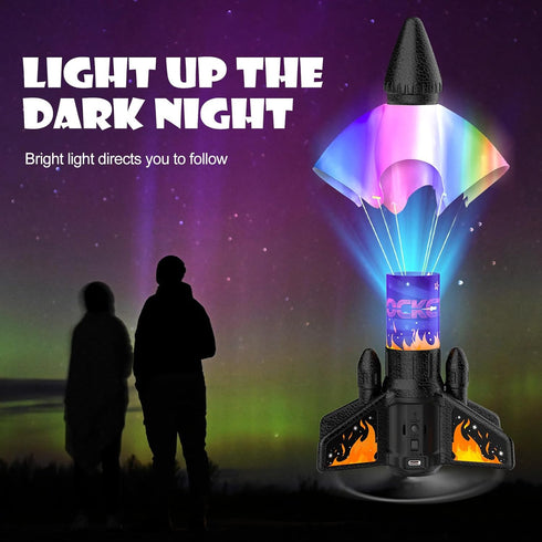Ovaasy 200 8-12 Rocket Launcher for Kids, ft Self Launching Motorized Rocket Toy with LED and Safety Parachute Land