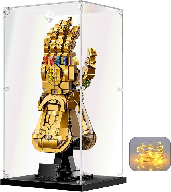 Acrylic Display Case for LEGO Infinity Gauntlet 76191, Nano Gauntlet 76223, Clear Box for Figures, 7.5x6.3x14.2 inch