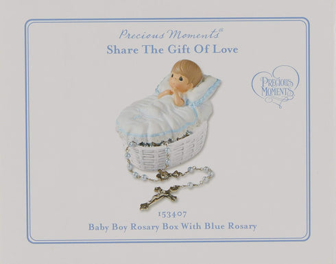 Precious Moments Baptism Gift, Boy's Resin Rosary Box, Hand-Painted Details, Perfect Keepsake