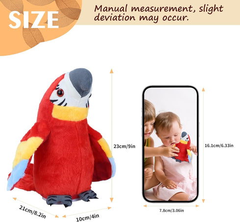 Tummy Talking Parrot Toy, Repeat What You Say Parrot Toys with Flapping Wings, Interactive Electronic Funny Rcording
