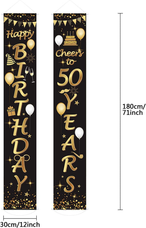 2 Pieces 50th Birthday Party Decorations, Cheers to 50 Years Banner and Welcome Porch Sign