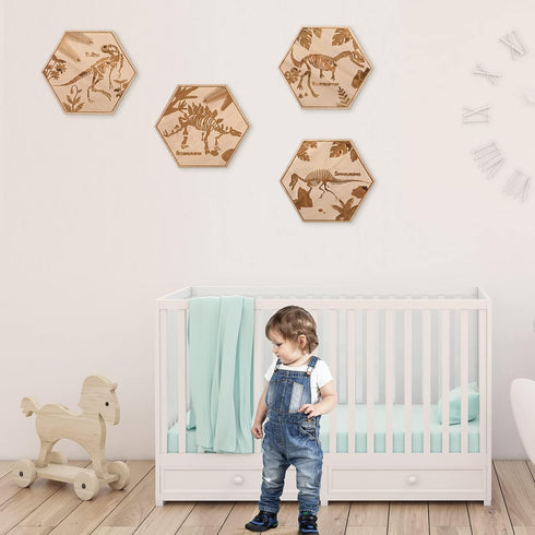 Maitys 4 Pcs Dinosaur Wall Decor for Boys, 5.1'' x 5.9'' Wooden Dino Art for Kids Baby Nursery Playroom Bedroom