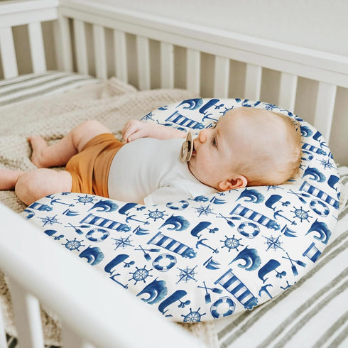 Navy White Nautical Marine Baby Nursing Pillow Covers for Boy Girl Lighthouse Compass Anchors Whale Nursing Pillowcase