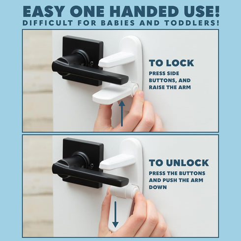 Childproof Door Lever Lock (4 Pack), Easy Install ABS Material Door Locks for Kids Safety, One Hand Operation