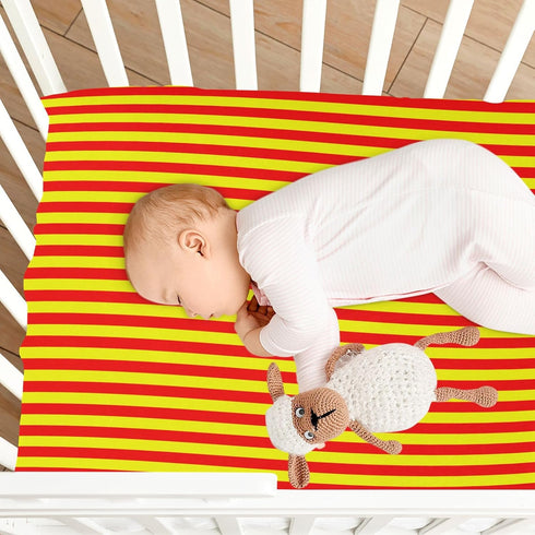 Pigsaly 27x39 Inch Crib Sheets Red Yellow Vertical Stripes Baby Sheet for Standard Crib Mattress Boys Girls Toddler Bed