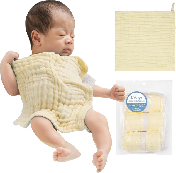L'Ange Baby Washcloths and Burp Cloths Set - 3 Pack of 9