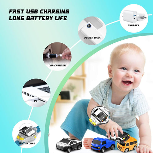 2.4G YUZ Mini Remote Control Car Watch Toy with LED Lights, RC Cars Toy Car Watch USB Charging Hand Controlled Watch RC
