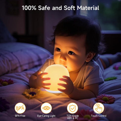 8 1h Dimming Tyute Baby Night Light, Nursery Night Lamp with RGB Colors Changing, Soft BPA Free Silicone Touch Night