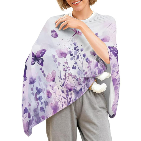 CREAMIC Purple Butterfly Flower Nursing Covers for Breastfeeding Shawl-Style Breastfeeding Covers, Multi-Use Nursing