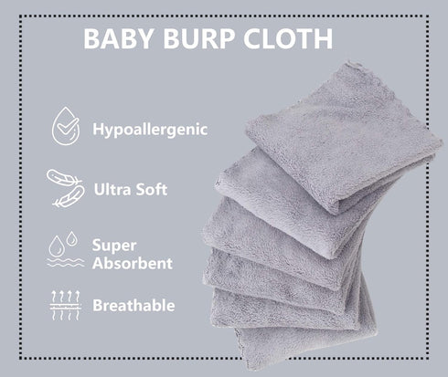 8 Pack Burp Cloths for Baby - Ultra Absorbent 20" x 10" Hand Washcloths, Newborn Towel Set (Grey)