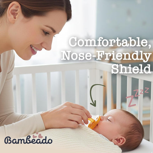 6-12 2 Bambeado PaciBamber Baby Pacifier - Natural Pacifier & Baby Teething Toy - Made with Natural Rubber and Baltic