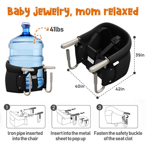 MYYOODI 3-Point Hook On High Chair, Portable Table Chair for Babies, Foldable Baby Feeding Chair with Safety Harness
