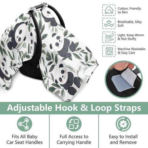 Dalzium Cute Cartoon Panda Leaves Car Seat Cover Baby, Carseat Canopy Cover for Girl Boy, Breathable Baby Carrier Cover