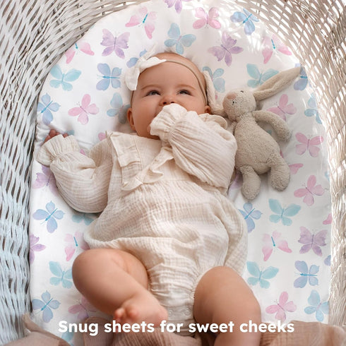 3 Pack Baby Bassinet Sheets Girl, Fitted Bassinet Mattress Sheets, Compatible with Halo Bassinest Swivel Sleeper&Oval