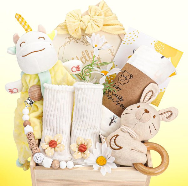 Elysirise Baby Girl Gifts, for Girls,Newborn Essentials Baby Girl Basket,Wooden Baby Gift