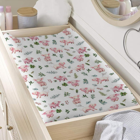Farm Pink Pigs Changing Pad Covers, Soft Breathable Stretch Unisex Diaper Change Table Sheets for Boys Girls, 32" x 16"