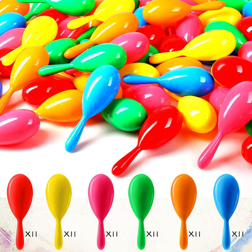 66 Packs 6 Vinsot Mini Maracas for Kids Neon Maracas Bulk Shakers Mini Noisemaker Mexican Party Favors for Cinco de