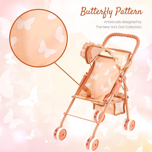 My First Baby Doll Stroller for Toddlers - Folding Toy Stroller for Dolls with Storage Basket and Canopy