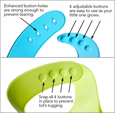 2-Pack Waterproof Silicone Baby Bib – Lightweight Comfortable Easy-Wipe Clean (Green/Blue, Small)