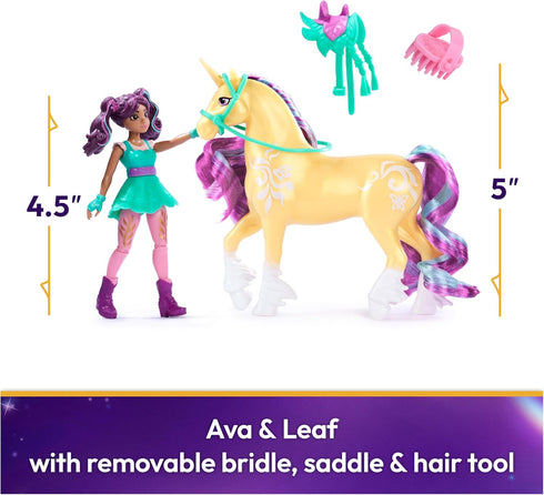 Unicorn Academy, Ava & Leaf Set with 2 Riding Accessories & Hair Styling Tool, Dolls & Unicorn Toys for Girls Ages 4 and up