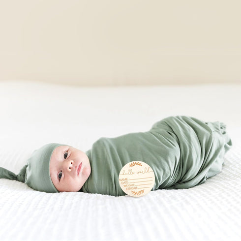 Baby Swaddle Receiving Blankets with Matching Beanie Set, Newborn Nursery Wrap for Baby Girls and Boys (Green)