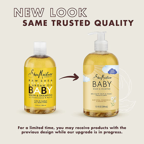 13 oz, Packaging SheaMoisture Baby Wash & Shampoo for All Skin Types Raw Shea, Chamomile & Argan Oil Baby Wash
