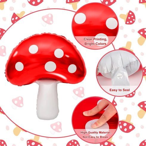 7 31 21 Inch Pcs Cute Mushroom Balloons - x Large Mushroom Aluminum Foil Balloons, Easy to Inflate, Fun Mushroom