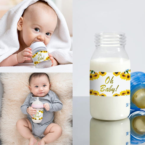 Outus 40 Pieces Sunflower Baby Shower Water Bottle Labels Floral Water Bottle Labels Waterproof Sunflower Bottle