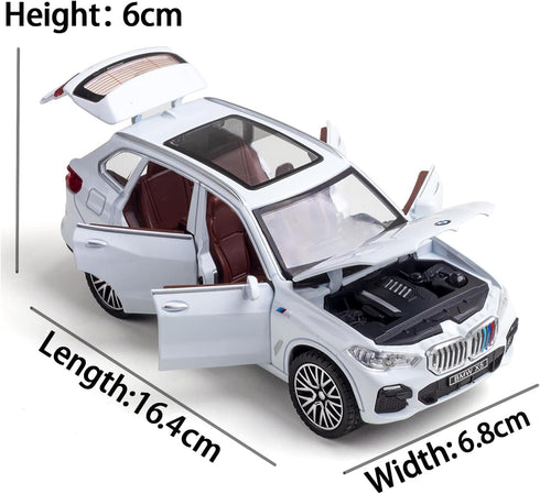 BMW X5 1/32 Metal Model Car Toy with Light and Sound - Pull Back Collectible for Children Age 3+ - Festival Gift (White)