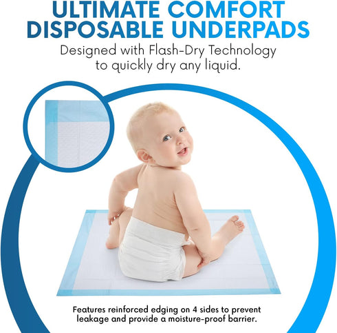 Healqu 50 Pack Disposable Baby Changing Pad Liners - Super Soft, Absorbent, Waterproof, 17x24 Inches