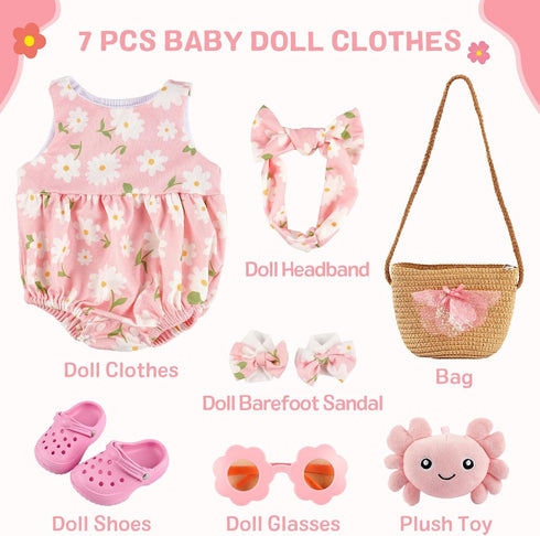 16-20 Inch Set 16 Inch Summer BABESIDE Reborn Baby Doll Clothes with Doll Shoes for Reborn Dolls, Floral Babydoll
