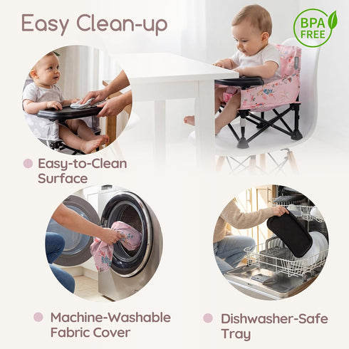 6-36 Booster Seat for Kitchen Chair with Removable Tray, Portable Foldable Baby Chair for Babies Months, Indoor Outdoor