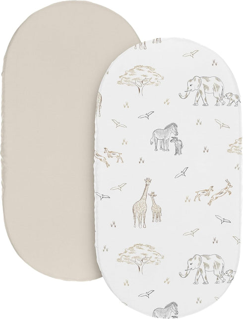 Set 2p Sweet Jojo Designs Jungle Safari Animals Boy Girl Unisex/Gender Neutral Baby Bassinet Sheets Fitted Sheet Infant