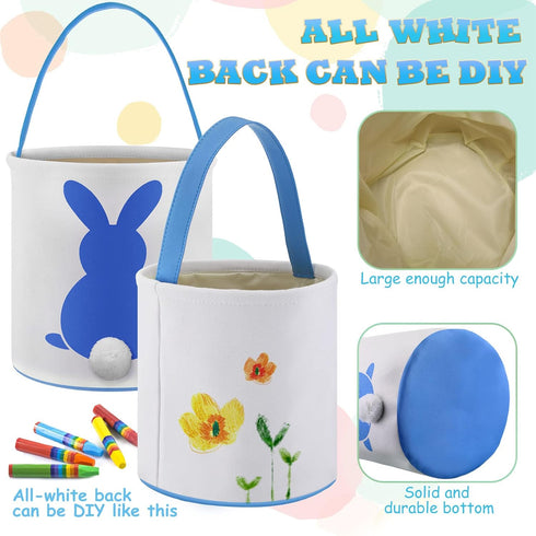 6 Honeydak PCS Easter Eggs Hunt Basket for Kids Bunny Canvas Rabbit Tote Carry Bucket Bags(Fluffy)