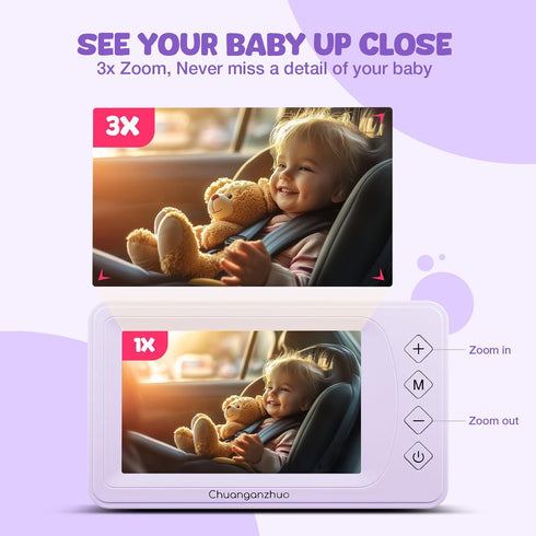 Chuanganzhuo 3X 5'' 1080P 5inch, Baby Car Camera with Advanced Crystal-Clear Night Vision, Zoom, USB Powered, AHD IPS
